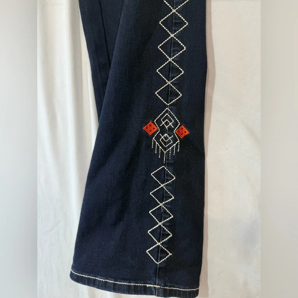 Flamingals Dark Blue Embroidered Bootcut Jeans L Western Stretch Denim